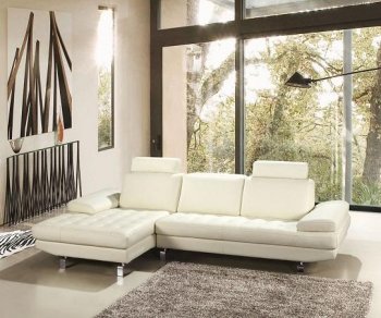 White Full Italian Leather Modern Sectional Sofa w/Ottoman [VGSS-Savannah]