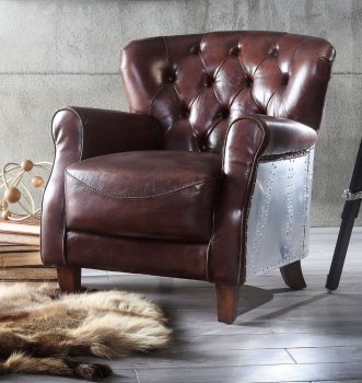 Brancaster Accent Chair 59830 in Brown Leather by Acme [AMAC-59830-Brancaster]