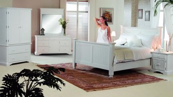 Satin White Finish Full Size Bed w/Paneled Headboard [LSBS-COTTAGE]