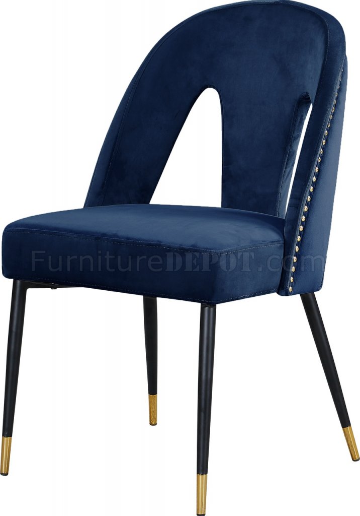 Akoya Dining Chair 794 Set of 2 Navy Velvet Fabric by Meridian