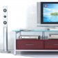 Mahogany Finish Modern Tv Stand With Glass Top