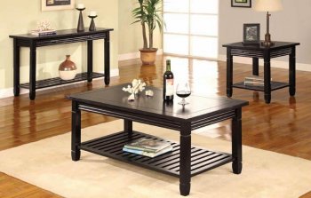 Black Finish Modern Coffee Table w/Slat Shelf [ABCCT-4222]