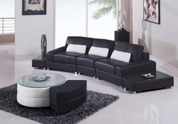 Black Leather Modern 5Pc Sectional Sofa W/Glass Top End Tables [GFSS-F282 Black]