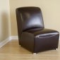 Brown Color Leather Upholstered Armless Club Chair