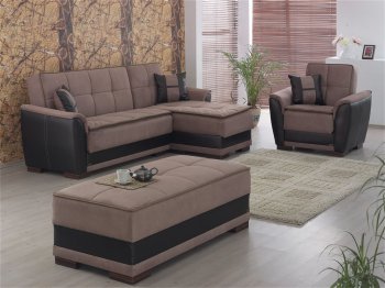 Two-Tone Brown Treated Microfiber Contemporary Sectional Sofa [MYSS-Princeton Brown]