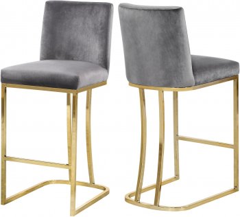 Heidi Counter Stool 777 Set of 2 Grey Velvet Fabric by Meridian [MRDC-777 Heidi Grey]