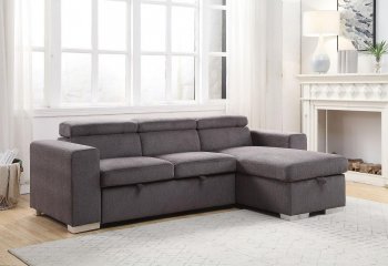 Natalie Sectional Sofa 55530 in Gray Chenille Fabric by Acme [AMSS-55530 Natalie]