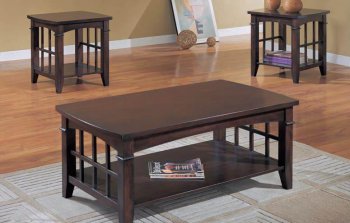 Espresso Finish Modern 3Pc Coffee Table Set w/Bottom Shelf [ABCCT-4030]