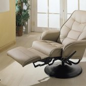 Beige Leatherette Cusion Contemporary Elegant Swivel Recliner