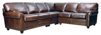 Havana Full Italian Leather Classic Sectional Sofa w/Rolled Arms [LKSS-ANDREW-2511Havana]