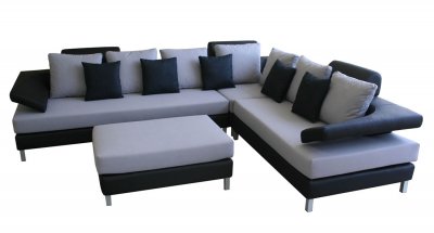 Leather and Fabric Two Tone Sectional Sofa