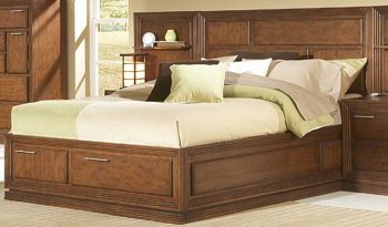 Warm Brown Cherry Finish Platform Bedroom w/Footboard Storages [HEBS-559PL-Huntington]