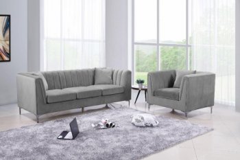 M1903 Sofa & Loveseat Set in Grey Velvet by VImports [VIS-M1903 Grey]