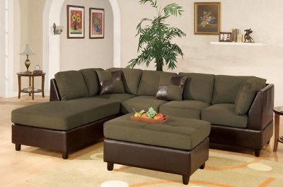 Sage Microfiber Contemporary Sectional Sofa w/Ottoman