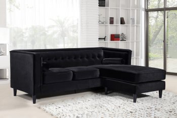 Taylor Sectional Sofa 643 in Black Velvet Fabric by Meridian [MRSS-643 Black Taylor]