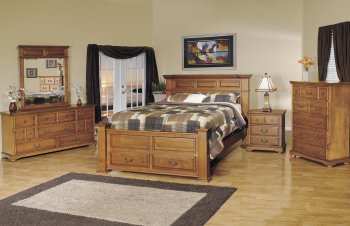 Pine Finish Transitional Bedroom w/Added Storage Bed [HLBS-B382]