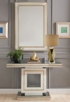 Osma Console Table & Mirror Set 90324 in Mirror & Gold by Acme