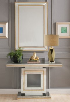 Osma Console Table & Mirror Set 90324 in Mirror & Gold by Acme [AMCT-90324-Osma]