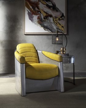 Brancaster Accent Chair 59624 in Yellow Leather by Acme [AMAC-59624 Brancaster]