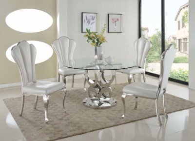 Raegan Dining Table 5Pc Set Clear Glass Top by Chintaly