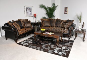 Candytuft Storm Fabric & Dark Vinyl Sofa and Loveseat Set [CHFS-BU-3700-Elegant]