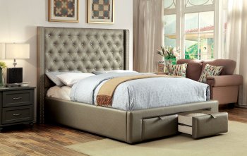 Corina CM7180 Leatherette Platform Bed in Champagne w/Storage [FAB-CM7180-Corina]