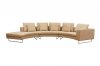 Tan Fabric 3Pc Curved Modern Sectional Sofa w/Steel Legs