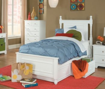 Morelle 1356 Captain's Bed in White w/Trundle or Toy Box [HEKB-1356 Morelle White]