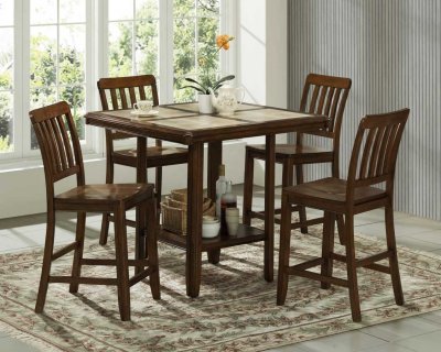 Walnut Finish Modern Counter Height Dinette w/Tile Top