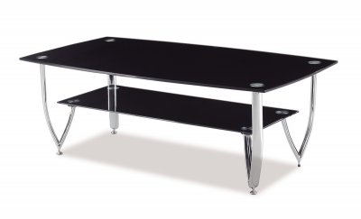 Black Glass Top & Metal Base Modern Coffee Table w/Options