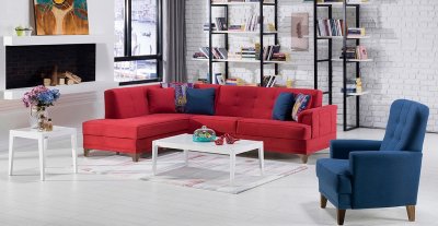 Cantona Zigana Marsala Sectional Sofa in Red Fabric by Istikbal