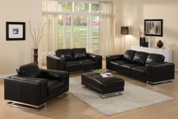 Black Full Leather Modern Living Room w/Stylish Metal Legs [CVS-Franko]