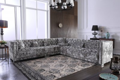 Fredrick Sectional Sofa in Grey Crushed Velvet Fabric by VIG