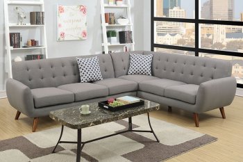 F6961 Sectional Sofa in Grey Linen-Like Fabric by Poundex [PXSS-F6961 Grey]