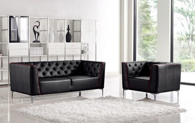 1265 Bisby 3Pc Sofa Set in Black Leatherette by VIG