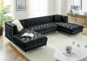 MS2069 Sectional Sofa in Black Velvet by VImports [VISS-MS2069 Black]