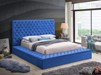 LCL-B01 Upholstered Bed in Blue Velvet [BDB-LCL-B01 Blue]