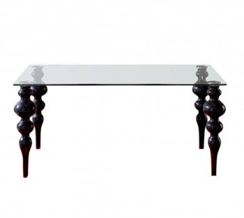 767 Dining Table w/Black Legs & Glass Top [EFDS-767-Black]