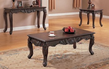 Dark Espresso Coffee, Console & End Table Set w/Carving Details [PXCT-F6179]