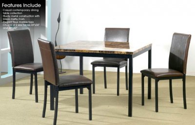 Black Metal Base & Faux Marble Top Modern 5Pc Dinette Set