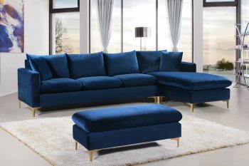 Naomi Sectional Sofa 636 in Navy Velvet Fabric by Meridian [MRSS-636 Naomi Navy]