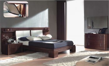 Wenge Finish Modern Wooden Bed With Headboard Storage [EFBS-77]