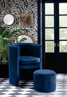 Selena Accent Chair & Ottoman 555 in Navy Velvet by Meridian