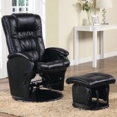 Black Leather-Like Vinyl Modern Swivel Glider w/Ottoman