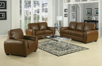 Caramel Bonded Leather Modern Loveseat & Sofa Set w/Options [AMS-15240-Amber-Caramel]