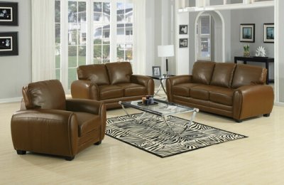 Caramel Bonded Leather Modern Loveseat & Sofa Set w/Options