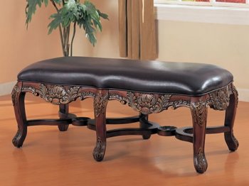 Black Leather Like Vinyl Traditional Bench w/Cherry Color Legs [CRB-512-501044]