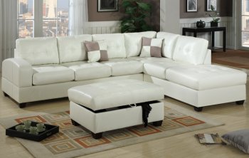 Cream Bonded Leather Modern Sectional Sofa w/Optional Ottoman [PXSS-7359]