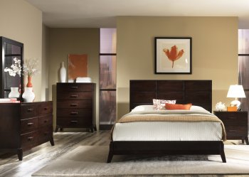 Merlot Finish Modern Bed w/Splay Legs & Optional Case Goods [LFBS-668-BR]