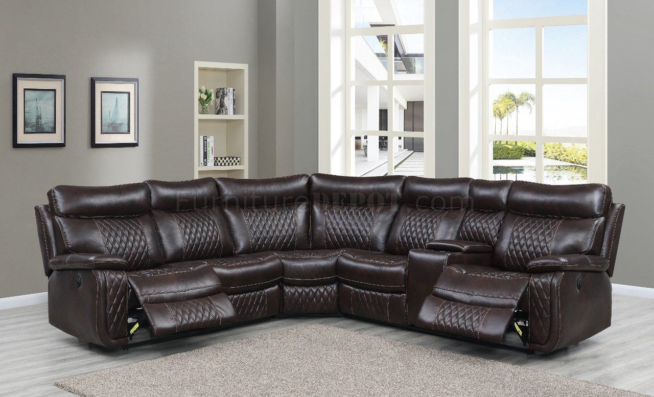UR7260 Power Motion Sectional Sofa Brown Leather Gel by Global
